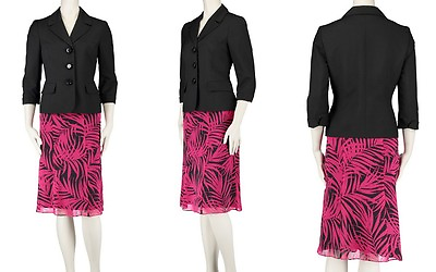 Le Suit The Hamptons Women#x27;s Three Button 2PC Printed Skirt Suit Black Deep Rose $60.00