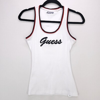 #ad Guess Los Angeles Logo Tank Top Women Junior XS White Trim Sleeveless Stretch $15.00