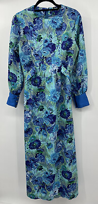 Vintage Brush Stroke Floral Maxi Dress Long Sleeve Gown Large ? See Measurements $28.00