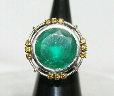 0.60cts YELLOW DIAMOND EMERALD 925 SILVER COCKTAIL FOR WOMAN RING $305.59