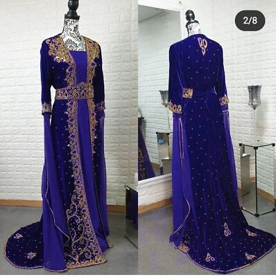 SALE Moroccan Dubai Kaftans Farasha Abaya Dress Very Fancy Long Gown Velvet BF84 $128.00