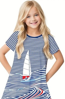 #ad #ad Boutique Girls Nautical Sailboat Dress Aline Summer Vacation Casual Clothes $14.95