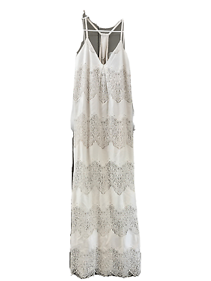 #ad #ad Alice Olivia Raine White Crochet Lace Maxi Dress M Racerback Straps V Neck $109.00