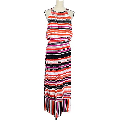 #ad APT 9 Large Blouson Maxi Dress Striped Sleeveless Halter Neck Stretch Side Slits $22.97