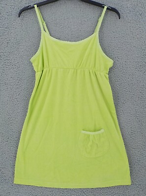 #ad Raya Sun Swim Cover SZ L Green Terry Cloth Sundress Adjustable Straps Pocket NWD $9.99