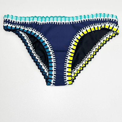#ad Platinum Swimwear Navy Crochet Trim Full Coverage Bikini Bottoms Women Small NWT $34.99