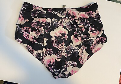 #ad Torrid Women#x27;s Swim Bikini Bottoms High Waist Ruched Black Pink Roses Size 1 $16.00