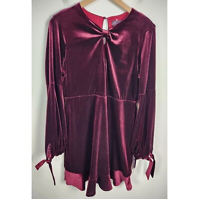 #ad Hale Bob Women#x27;s Sz. L Purple Velvet Long Sleeve Boho Dress NWT $99.99