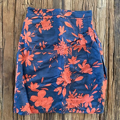 #ad Etro Skirt Women#x27;s 6 Blue Coral Linen Viscose blend Floral Lined Pencil Cut $69.77