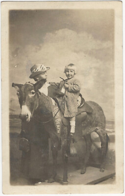 Mother Child Donkey Long Beach California Original Studio Real Photo Postcard $5.99