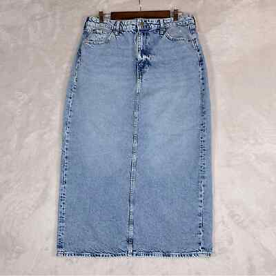 #ad Hamp;M amp;Denim Maxi Long Jean Skirt Acid Wash sz Large Back Slit Full Length Denim $19.95