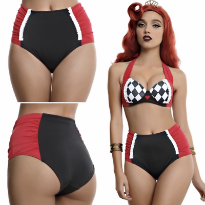 #ad DISNEY Junior#x27;s Size XS Red Queen of Hearts Bikini Bottoms High Waist Hot Topic $17.00