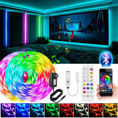 LED Strip Lights 100ft 50ft Music Sync Bluetooth 5050 RGB Room Light with Remote $9.99