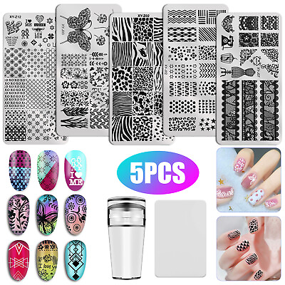 #ad #ad 5PCS Silicone Nail Art Template Stamping Plate Clear Stamper Scraper Kit DIY Set $9.98