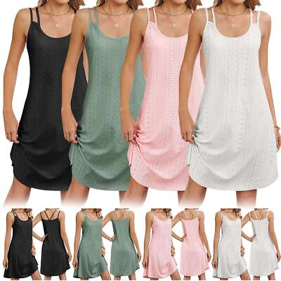 #ad NEW Women Sleeveless Plain Long Tank Dress Casual Baggy Holiday Maxi Sundress US $14.29