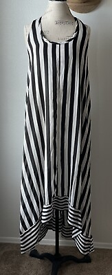 #ad Liang E Liang Ying Womens Maxi Dress XL A Line Black White Stripe Sleeveless $15.90