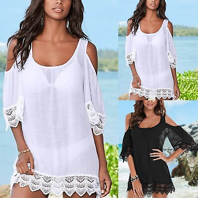 #ad #ad Beach Cover Up Lace Splicing Strapless Vacation Beach Dress Bikini Cover Up $18.73
