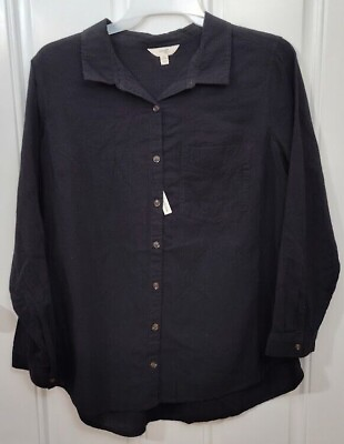 #ad Terra amp; Sky Women#x27;s Plus Size Black Button Down 100% Cotton Woven Shirt NEW $14.85
