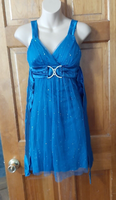 #ad #ad Party Dress Size Small Juniors Blue Dress With Sparkles Prom Wedding Home Coming $14.99