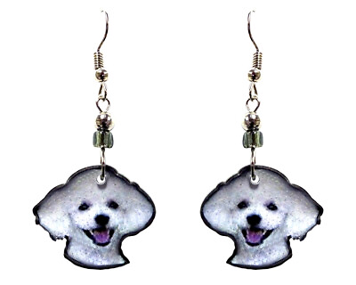 Poodle Dog Face Earrings Pet Head Animal Graphic Women White Cute Puppy Jewelry $13.99