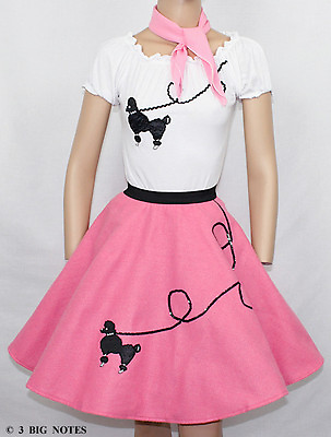 #ad 3PC HOT PINK 50#x27;s Poodle Skirt outfit Girl Sizes 78910 W 20quot; 26quot; $40.95