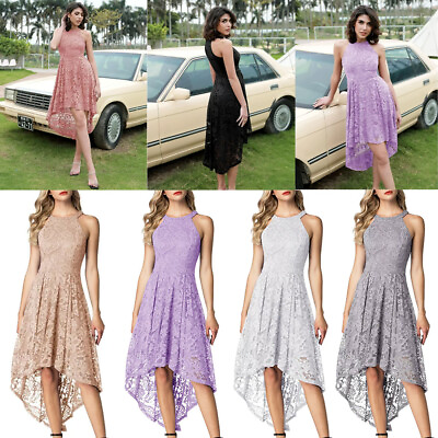 #ad Women Party Dress Halter Floral Lace Cocktail Hi Lo Female Bridesmaid Dress US $15.79