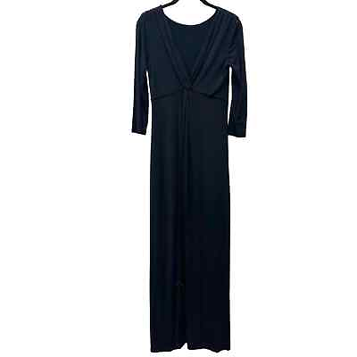 #ad Soma Jersey Knit Maxi Dress Size Small Black Deep V Neck Long Sleeves Stretch $25.20