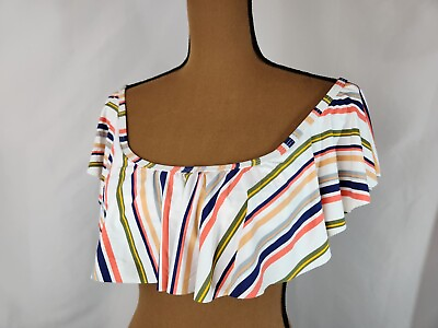 #ad NEW Womens Small 2 Piece Striped Bandeau Bra Top Swim Suit Bikini Rise Bottom $26.99