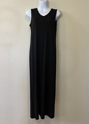 #ad Talbots Black Long Sleeveless Back Slit Jersey Dress Size Small Petite $19.99