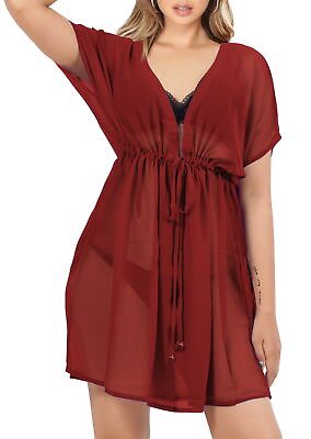 #ad LA LEELA Plus size Kimono Cover ups for women Swim Maroon D557 OSFM 14 24 L 3X $36.99