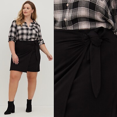 #ad Torrid Black Ultra Soft Fleece Side Tie Stretch Mini Skirt Plus Size 3X $24.99