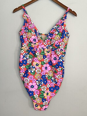 #ad Isabel Maternity by Ingrid amp; Isabel Ruffle Neck Floral One Piece Swimsuit Sz M $21.99