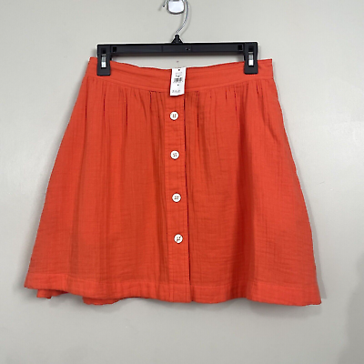 #ad Gap Gauze Mini Skit Orange Button Front Pull On Crinkle Pockets Size Small NWT $17.99