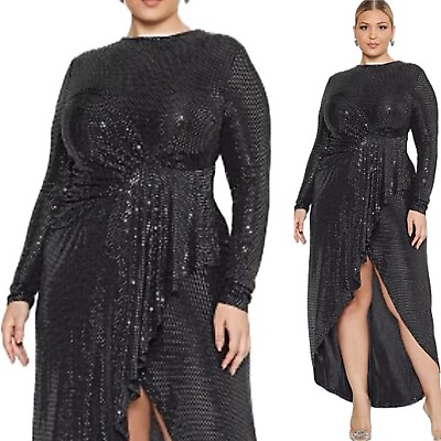 #ad Fashion To Figure Black Sparkly Cocktail Dress Size 14 16 Plus Size $35.00