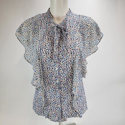 Simply Styled by Sears Womens Small Floral Short Sleeve Button Front Blouse NWT $7.82