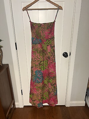 #ad Cotton Tropical Pink 100% Cotton Maxi Dress Size XL $30.00