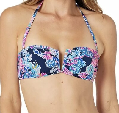 #ad Lilly Pulitzer Niall Bikini Top High Tide Navy In Turtle Amazement Size 2 $59.99