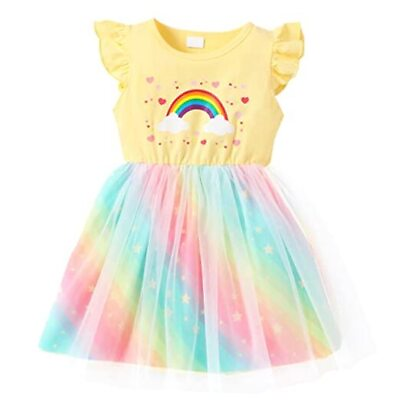 Toddler Tulle Dress Unicorn Outfit Birthday Princess Party 7 Years Yellow 110 $33.29