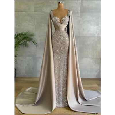 #ad Shawl Evening Dress Women Sexy Crystal Prom Gowns Formal Elegant Party Vestidos $249.27