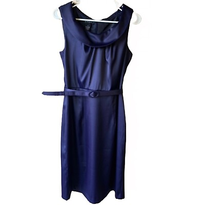 #ad New Directions Women#x27;s Plum Navy Cocktail Dress Size 10 With Belt Satin $16.95