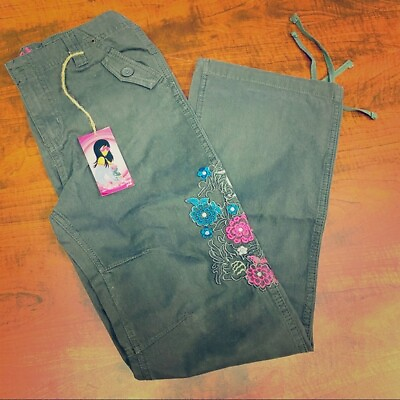 Silver Sun Girls#x27; Pants w Floral Embroidery Gray $15.97