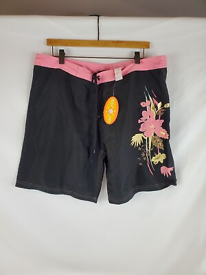 #ad Raya Sun Missy Black And Pink Floral Detail Swim Shorts Board Shorts Size Large $14.99