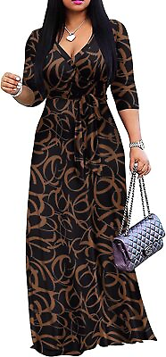 #ad FANDEE Plus Size Maxi Dress for Women Casual Summer Sundress V Neck 3 4 Sleeve $96.65