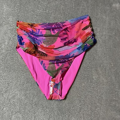 #ad Asos Bikini Bottom Womens 14 Hot Pink Hawaiian Floral Mesh $9.95