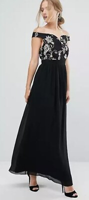 #ad Maxi Dress Evening Long Party Cocktail Women Formal Lined Embroidered Size 12 UK GBP 13.99