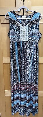 Style amp; Co dress womens L blue burgundy floral crochet chest long sleeveless $15.99