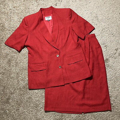 Kasper Red Skirt Suit Size 16 Set 2PC Career Church Business Shawl Short Sleeves $34.99