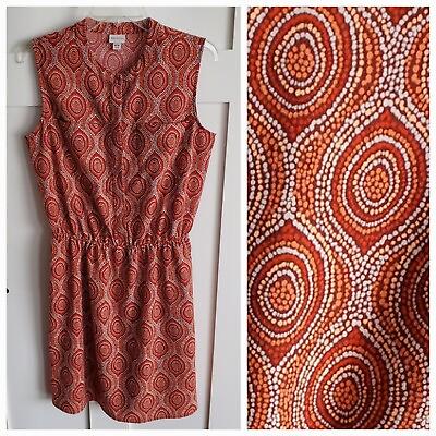 #ad Merona Womens Sundress Medium Dress Red Orange Print Pockets Knee Lightweight $18.98