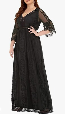 #ad NWT Size XL Boho Maxi Floral Lace Bohemian Dress V Neck Flowy Long Party Dress $32.99