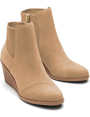 #ad Womens Wedge Ankle Booties Round Toe Mid Stacked Heel Elastic Panel Suede 👢8.5 $43.20